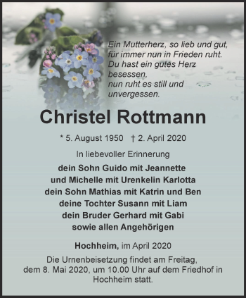 Traueranzeige von Christel Rottmann von Ostthüringer Zeitung, Thüringische Landeszeitung