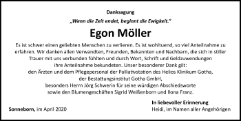 Traueranzeige von Egon Möller von Ostthüringer Zeitung, Thüringische Landeszeitung