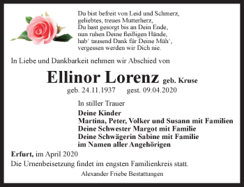 Traueranzeige von Ellinor Lorenz