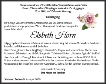 Traueranzeige von Elsbeth Horn von Ostthüringer Zeitung