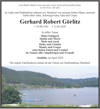 Traueranzeige von Gerhard Robert Görlitz von Thüringer Allgemeine