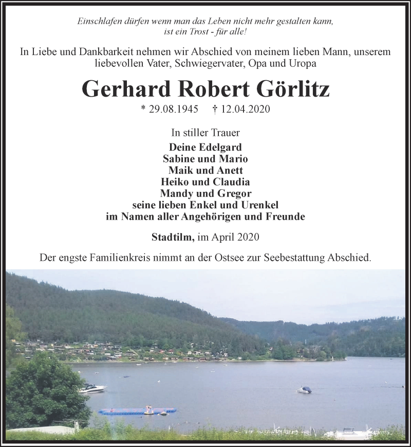  Traueranzeige für Gerhard Robert Görlitz vom 18.04.2020 aus Thüringer Allgemeine