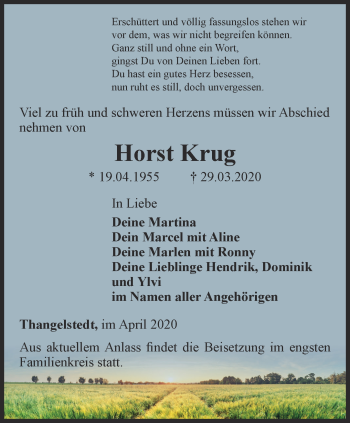 Traueranzeige von Horst Krug von Thüringer Allgemeine, Thüringische Landeszeitung