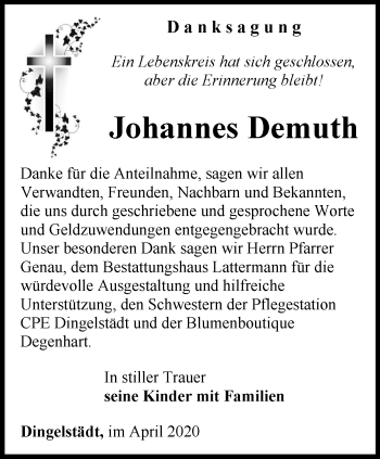 Traueranzeige von Johannes Demuth von Thüringer Allgemeine