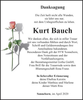 Traueranzeige von Kurt Bauch von Thüringer Allgemeine, Thüringische Landeszeitung