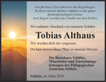Traueranzeige von Tobias Althaus von Ostthüringer Zeitung
