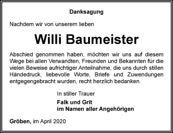 Traueranzeige von Willi Baumeister von Ostthüringer Zeitung