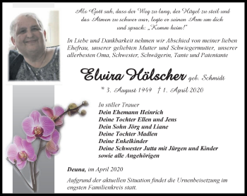 Traueranzeige von Elvira Hölscher von Thüringer Allgemeine, Thüringische Landeszeitung, Ostthüringer Zeitung