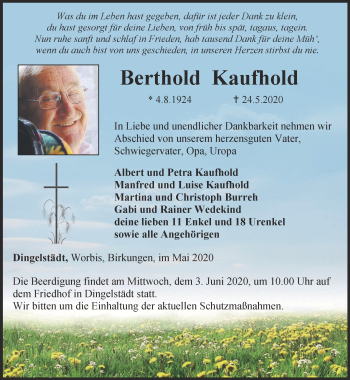 Traueranzeige von Berthold Kaufhold von Thüringer Allgemeine