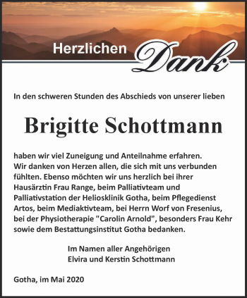 Traueranzeige von Brigitte Schottmann von Ostthüringer Zeitung, Thüringische Landeszeitung