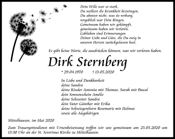 Traueranzeige von Dirk Sternberg von Thüringer Allgemeine, Thüringische Landeszeitung