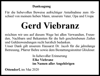 Traueranzeige von Gerd Viebranz von Ostthüringer Zeitung