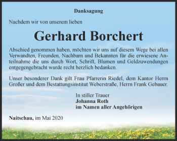 Traueranzeige von Gerhard Borchert von Ostthüringer Zeitung