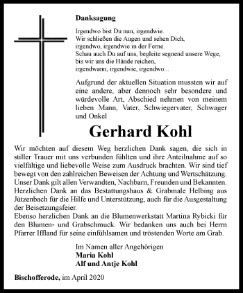 Traueranzeige von Gerhard Kohl von Thüringer Allgemeine
