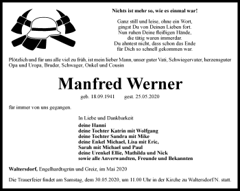 Traueranzeige von Manfred Werner von Ostthüringer Zeitung