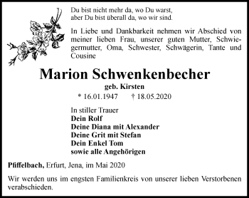 Traueranzeige von Marion Schwenkenbecher von Thüringer Allgemeine, Thüringische Landeszeitung