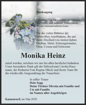 Traueranzeige von Monika Heinz von Thüringer Allgemeine