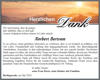 Traueranzeige von Norbert Bertram von Thüringer Allgemeine