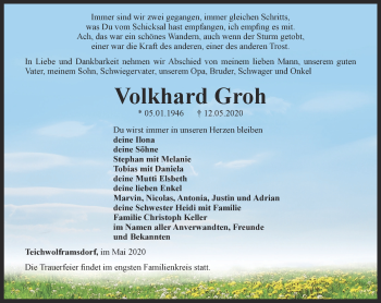 Traueranzeige von Volkhard Groh von Ostthüringer Zeitung
