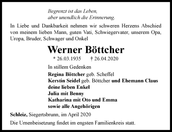 Traueranzeige von Werner Böttcher von Ostthüringer Zeitung