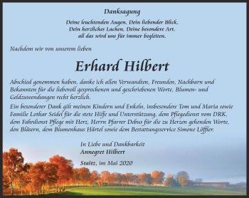 Traueranzeige von Erhard Hilbert von Thüringer Allgemeine, Thüringische Landeszeitung, Ostthüringer Zeitung