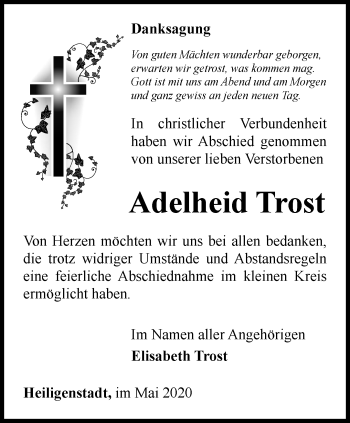 Traueranzeige von Adelheid Trost von Thüringer Allgemeine
