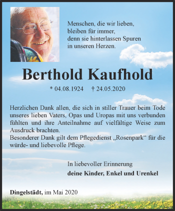 Traueranzeige von Berthold Kaufhold von Thüringer Allgemeine