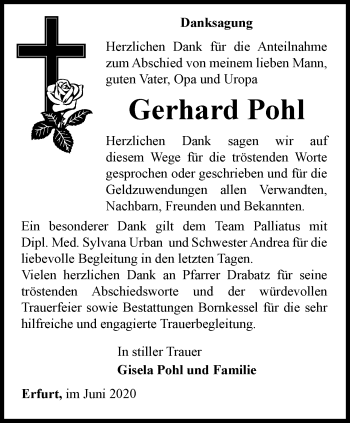 Traueranzeige von Gerhard Pohl von Thüringer Allgemeine, Thüringische Landeszeitung