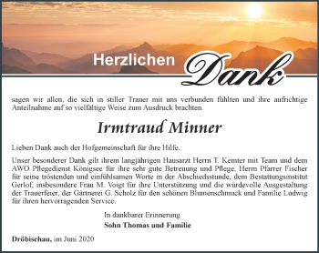 Traueranzeige von Irmtraud Minner von Ostthüringer Zeitung