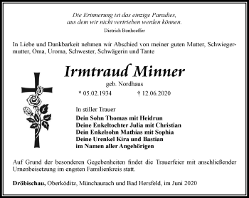Traueranzeige von Irmtraud Minner von Ostthüringer Zeitung