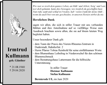 Traueranzeige von Irmtrud Kullmann von Thüringer Allgemeine