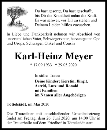 Traueranzeige von Karl-Heinz Meyer von Thüringer Allgemeine, Thüringische Landeszeitung