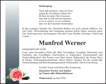 Traueranzeige von Manfred Werner von Ostthüringer Zeitung