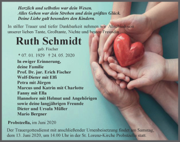 Traueranzeige von Ruth Schmidt von Ostthüringer Zeitung