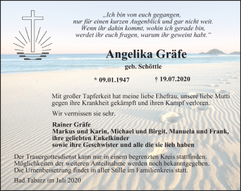 Traueranzeige von Angelika Gräfe von Thüringer Allgemeine