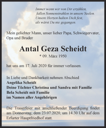Traueranzeige von Antal Geza Scheidt von Thüringer Allgemeine, Thüringische Landeszeitung