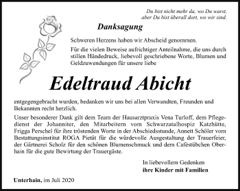 Traueranzeige von Edeltraud Abicht von Ostthüringer Zeitung