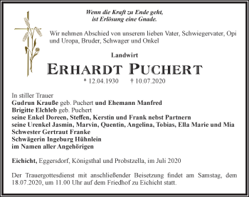 Traueranzeige von Erhardt Puchert
