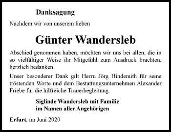 Traueranzeige von Günter Wandersleb