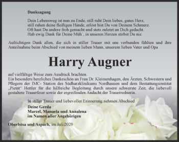 Traueranzeige von Harry Augner von Thüringer Allgemeine