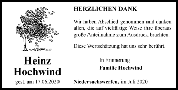 Traueranzeige von Heinz Hochwind von Thüringer Allgemeine