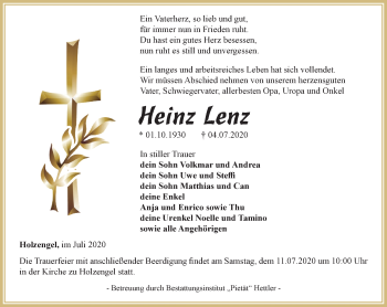 Traueranzeige von Heinz Lenz von Thüringer Allgemeine