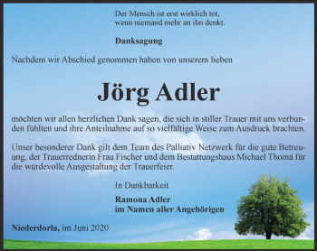 Traueranzeige von Jörg Adler von Thüringer Allgemeine, Thüringische Landeszeitung