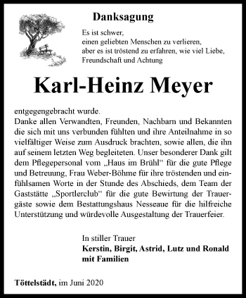 Traueranzeige von Karl-Heinz Meyer von Thüringer Allgemeine, Thüringische Landeszeitung