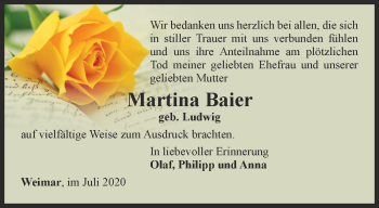 Traueranzeige von Martina Baier von Thüringer Allgemeine, Thüringische Landeszeitung