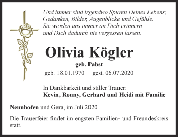 Traueranzeige von Olivia Kögler