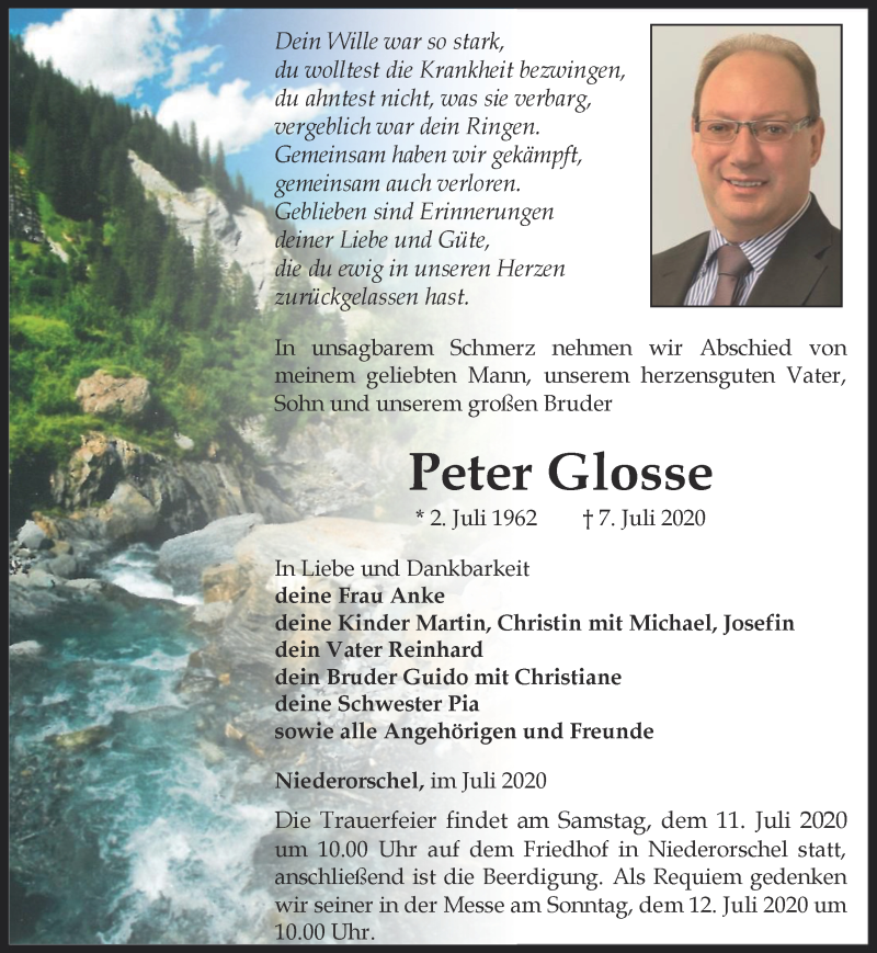  Traueranzeige für Peter Glosse vom 10.07.2020 aus Thüringer Allgemeine