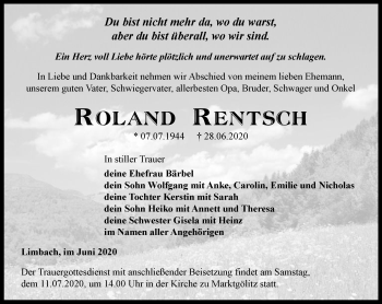 Traueranzeige von Roland Rentsch
