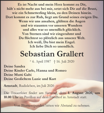 Traueranzeige von Sebastian Grallert von Thüringer Allgemeine