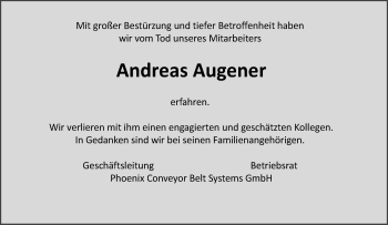 Traueranzeige von Andreas Augener von Ostthüringer Zeitung